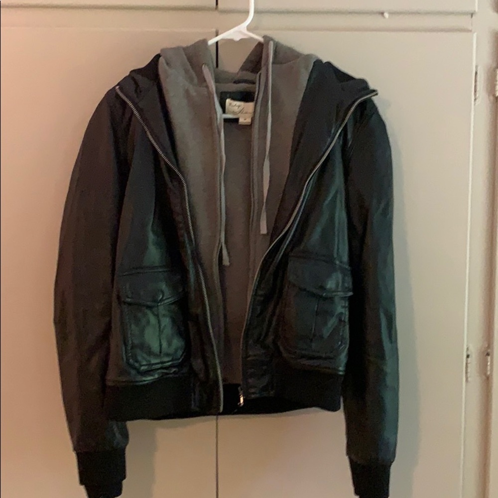 Faux Leather Jacket with built in hoodie